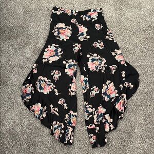 Elevenses Anthropologie Black Floral Wide Leg Pants